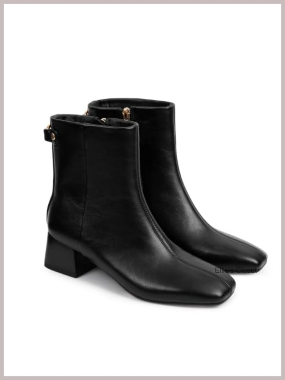 Faux Leather Square Toe Ankle Booties Low Chunky Block Heel Side Zip
